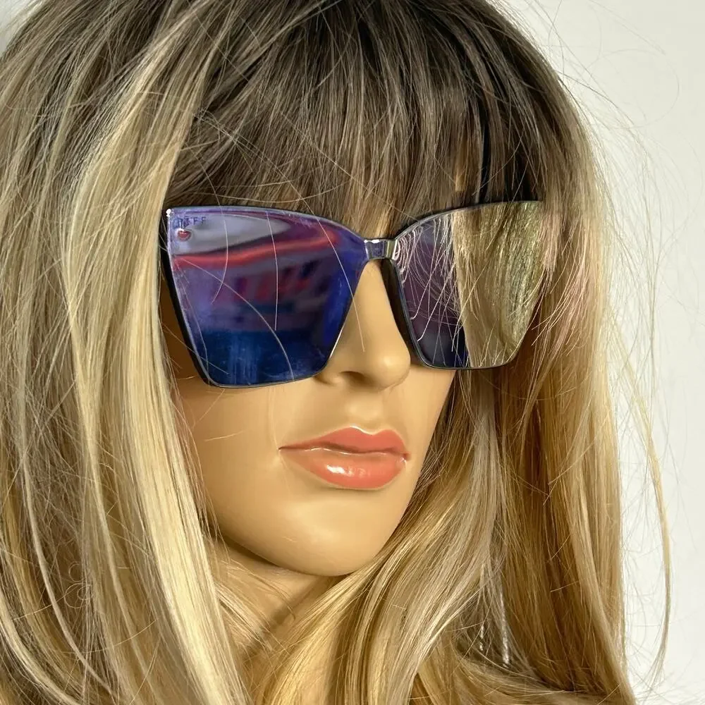 DIFF Goldie Oversized Shield Sunglasses Bright Pink Tulip Rush Mirror w/ Case